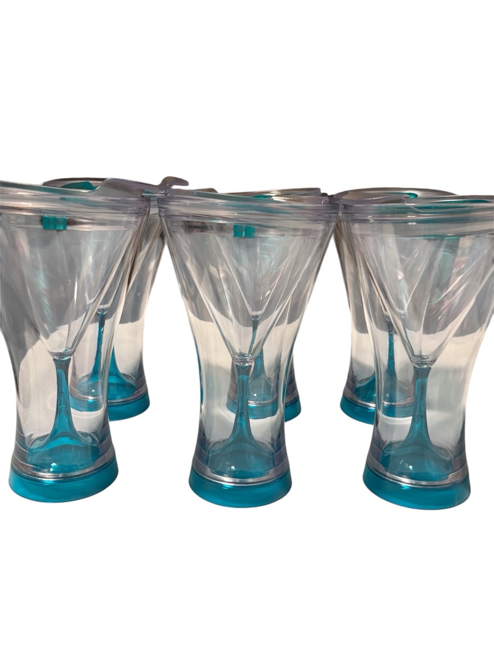 Clear Acrylic Martini Glasses with Teal Accents - Set of 6 Brand New